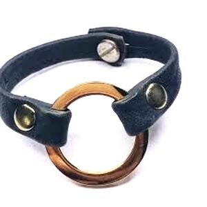 Vida Kush Artisan Handmade Black leather O-ring brass bracelet minimalist unisex